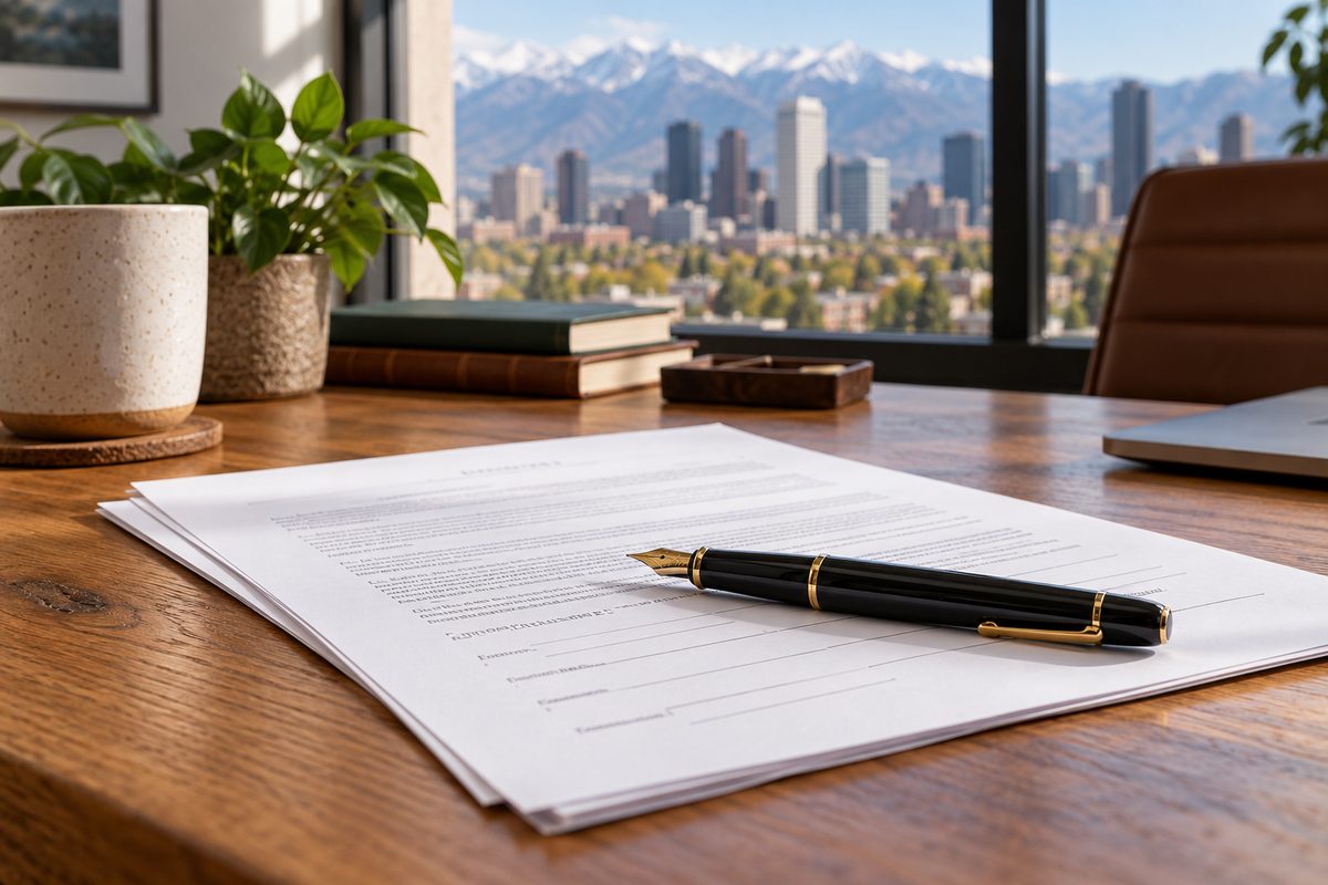 Clinical intake agreement and privacy policy documentation on oak consultation table