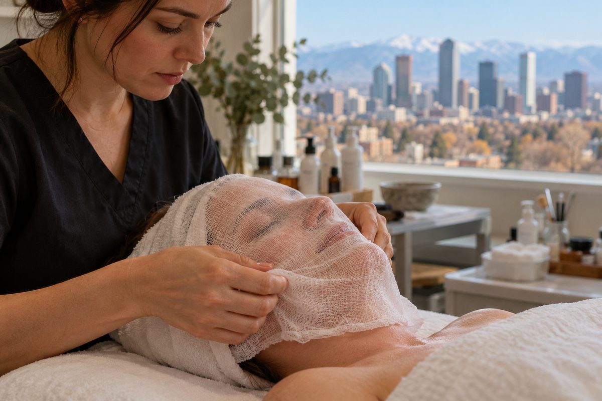 Neutralizing cooling compress applied to soothe skin following a chemical peel procedure