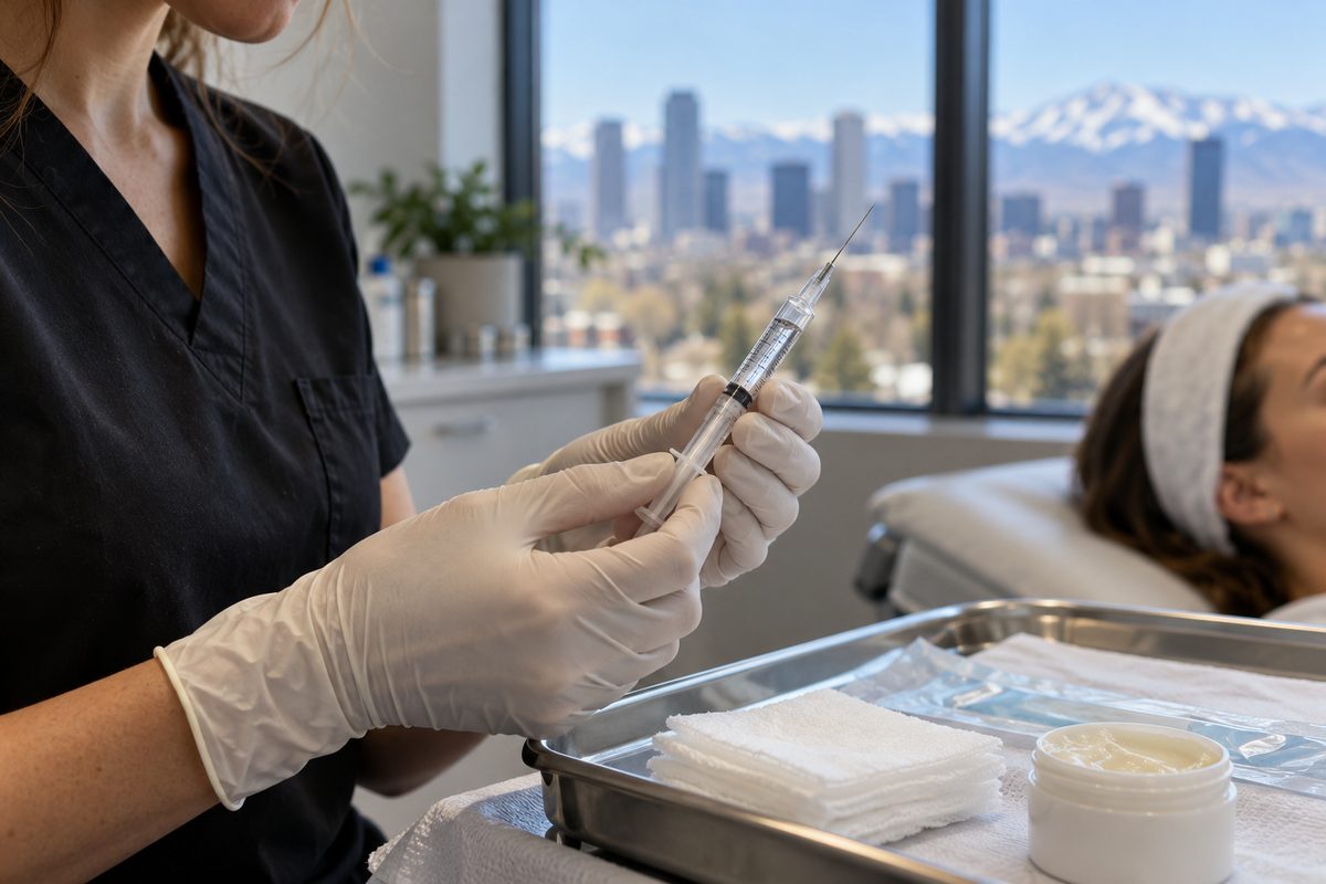 Sterile syringe of cross-linked hyaluronic acid dermal filler ready for aesthetic volume contouring