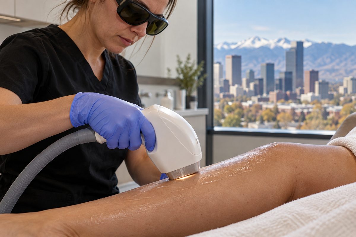 Aesthetic laser applicator delivering targeted epilation pulses with contact cooling